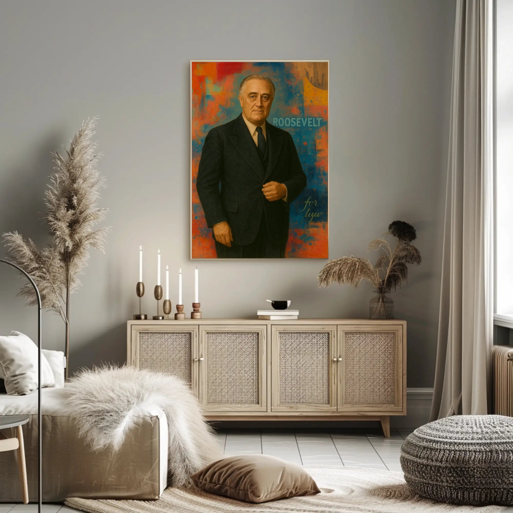 Roosevelt Portrait on Abstract Background: Historical or Presidential Poster