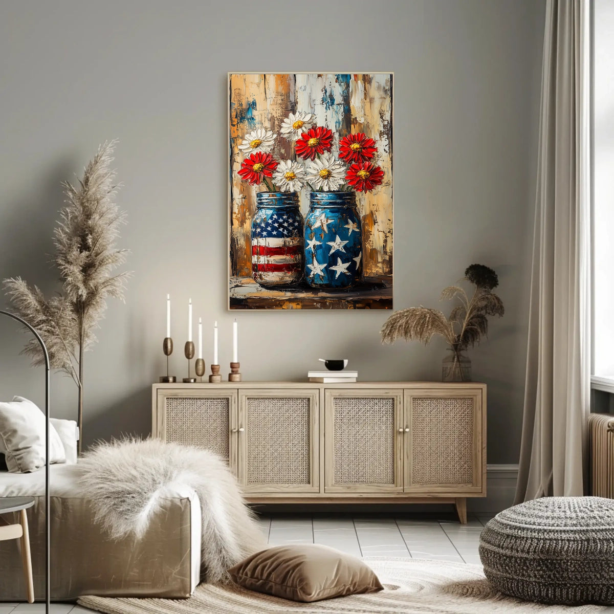 Patriotic Mason Jars Painted In American Flag Colors Poster