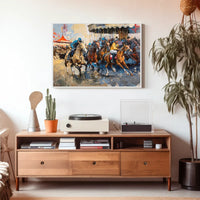 Dynamic Horse Racing Scene: Impressionistic Art Poster