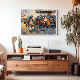 Dynamic Horse Racing Scene: Impressionistic Art Poster