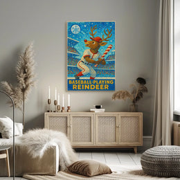 Baseball-Playing Reindeer Poster