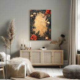 Macabre Roses and Skulls Gothic Artistic Theme Poster