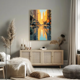 Urban Reflections: Serene Street Scene Artistic Poster