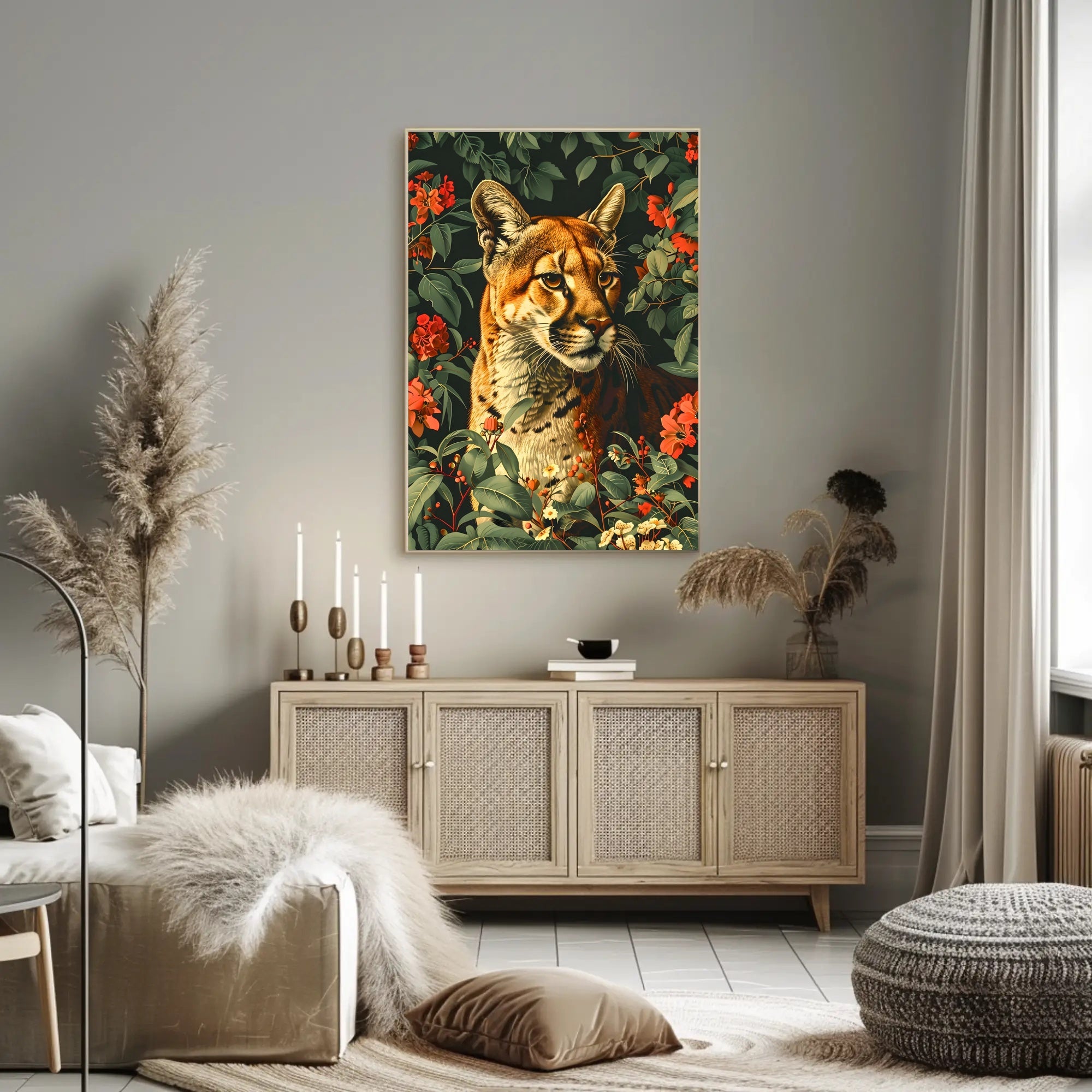 Majestic Cougar in Bloom Wall Art Print