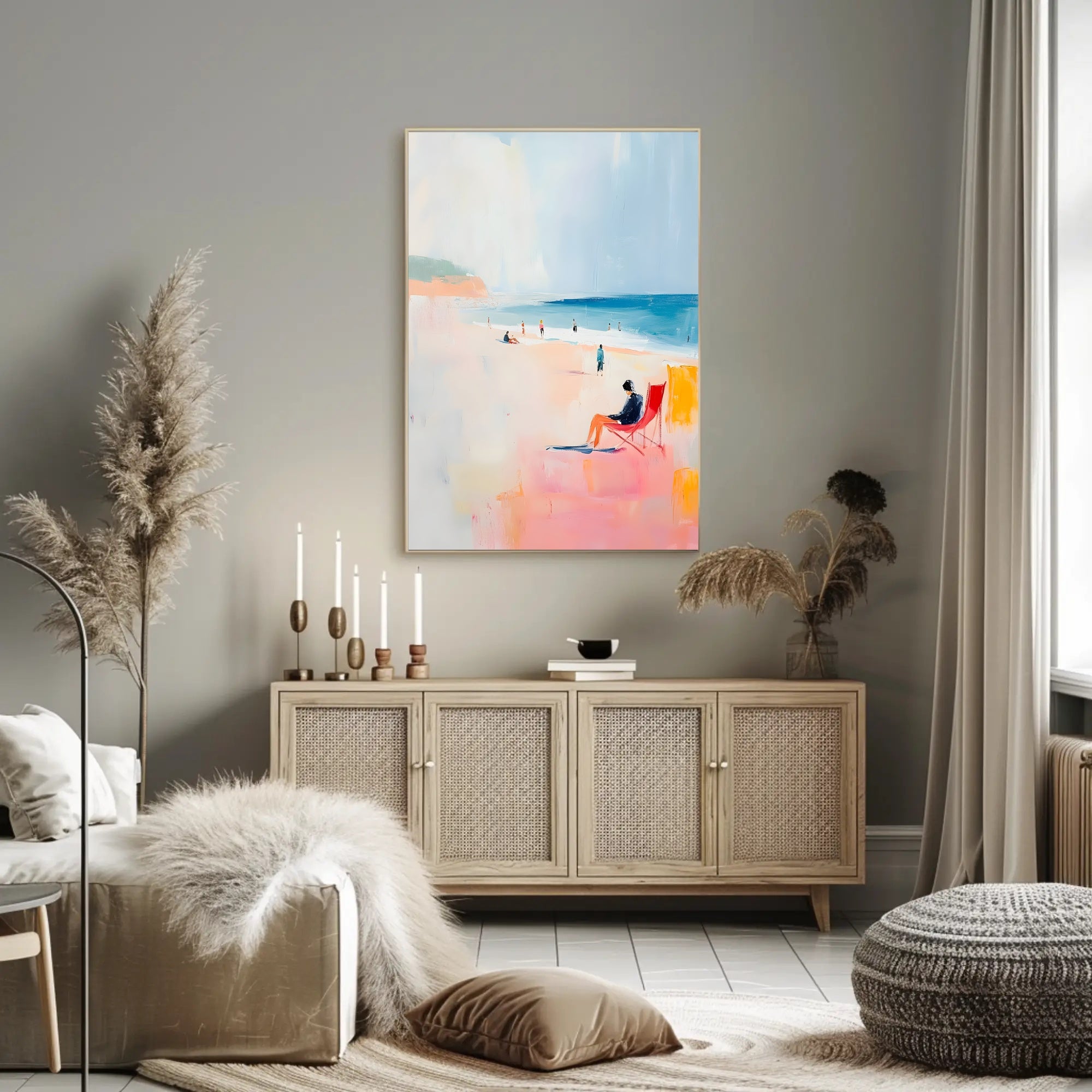 Serene Beach Scene Poster Pastel Coastal Wall Art