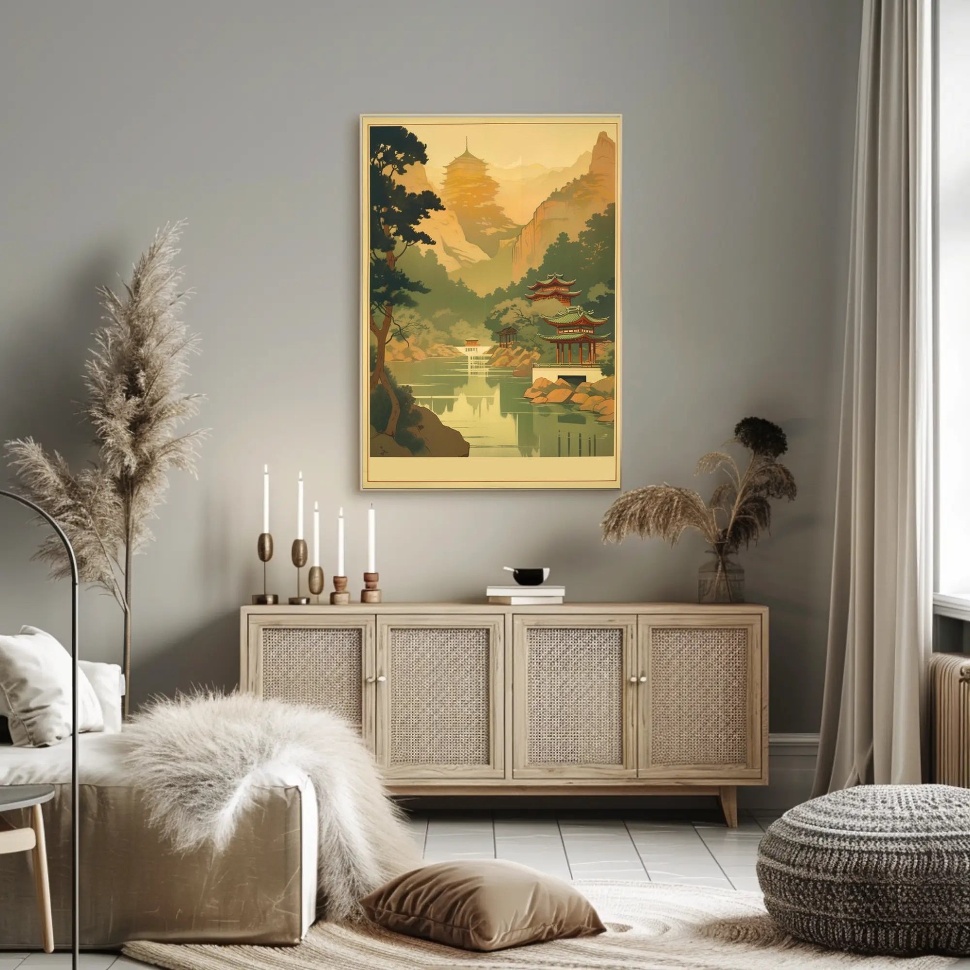 Serene Mountain Temple Poster