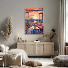 Guangzhou Sunset Cityscape with Cozy Interior Poster