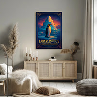 Emperor Penguin Vintage Style Icy Landscape Elegant Design Poster