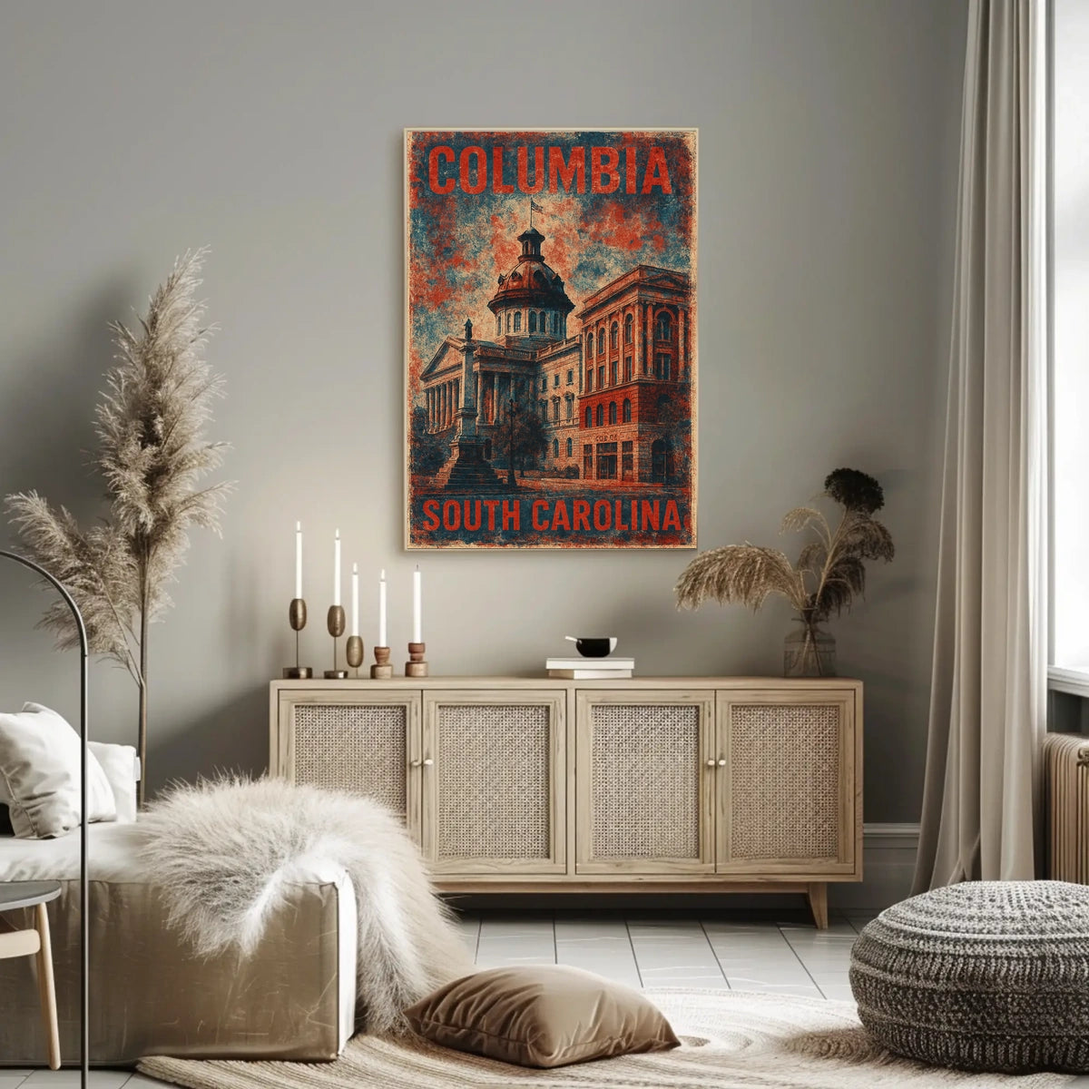 Patriotic South Carolina State House Vintage Travel Poster