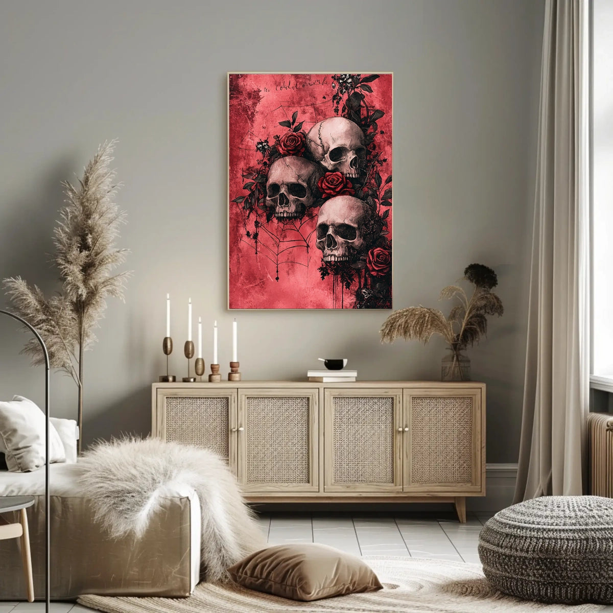 Gothic Skull and Rose Art Print - Artistic Poster