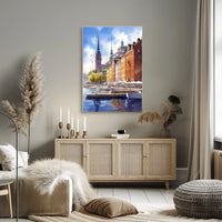European Waterfront Scene: Vibrant Historical Cityscape Poster