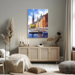 European Waterfront Scene: Vibrant Historical Cityscape Poster