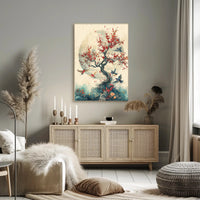 Cherry Blossom Harmony: Birds in Tranquil Flight PosterGoat