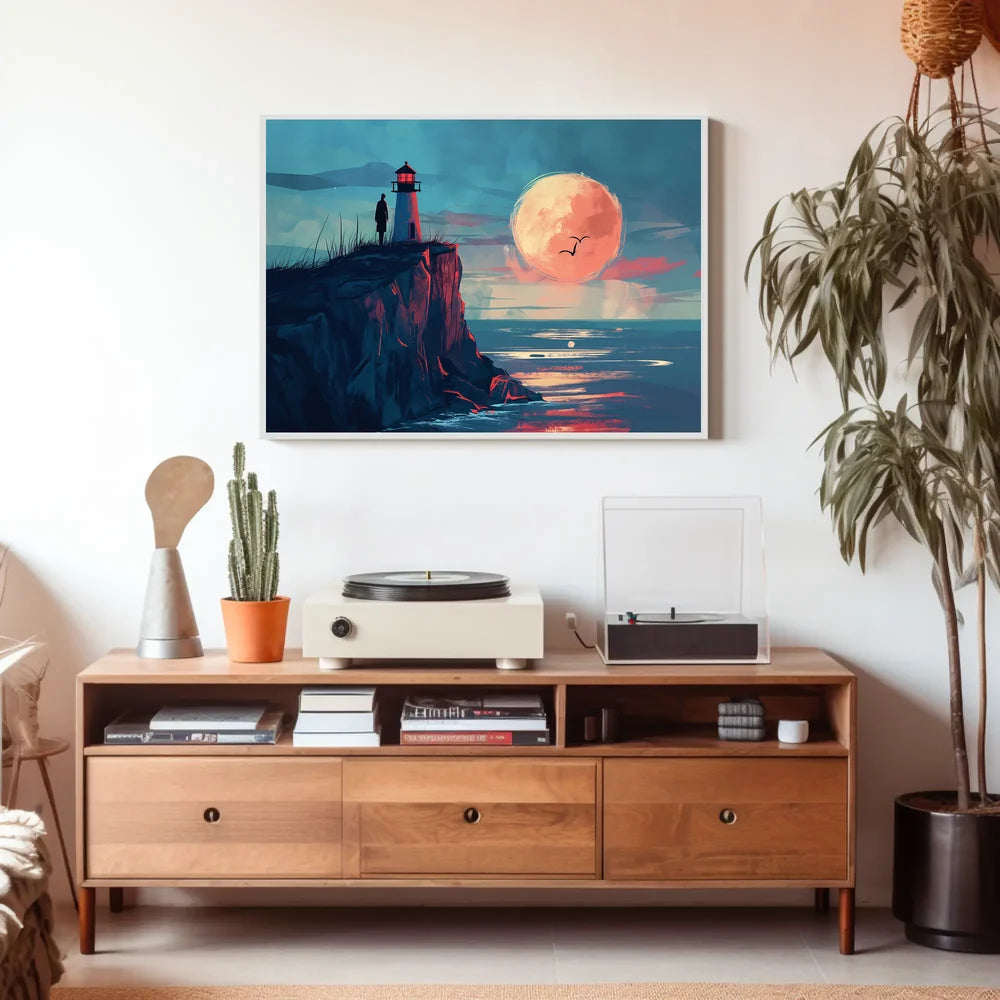 Lighthouse Moonlit Serenity: Coastal Exploration Art Print