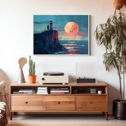 Lighthouse Moonlit Serenity: Coastal Exploration Art Print