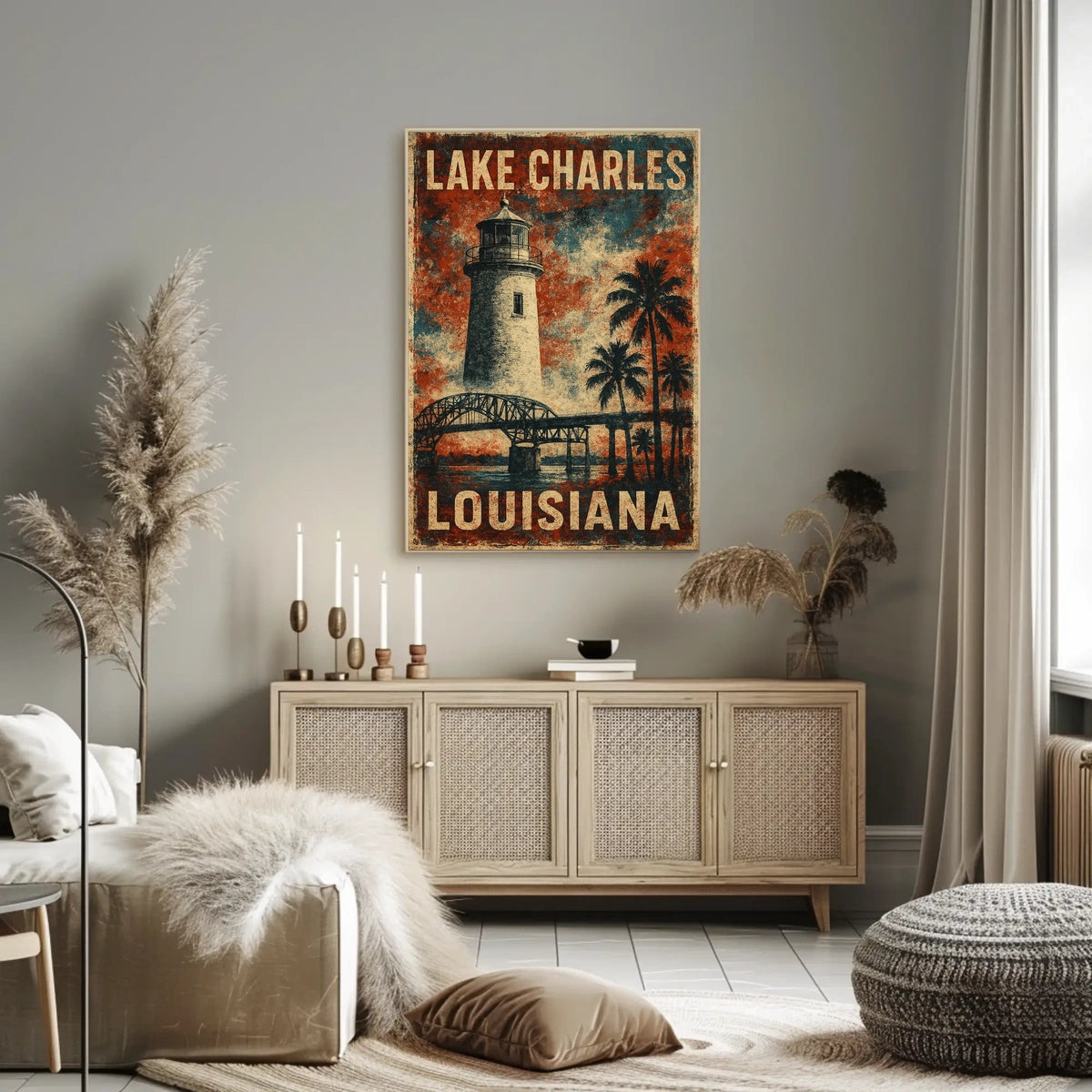 Vintage Louisiana Lighthouse Coastal Travel Poster