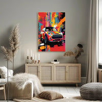 Vibrant Abstract Art Poster with Mini Cooper Illustration
