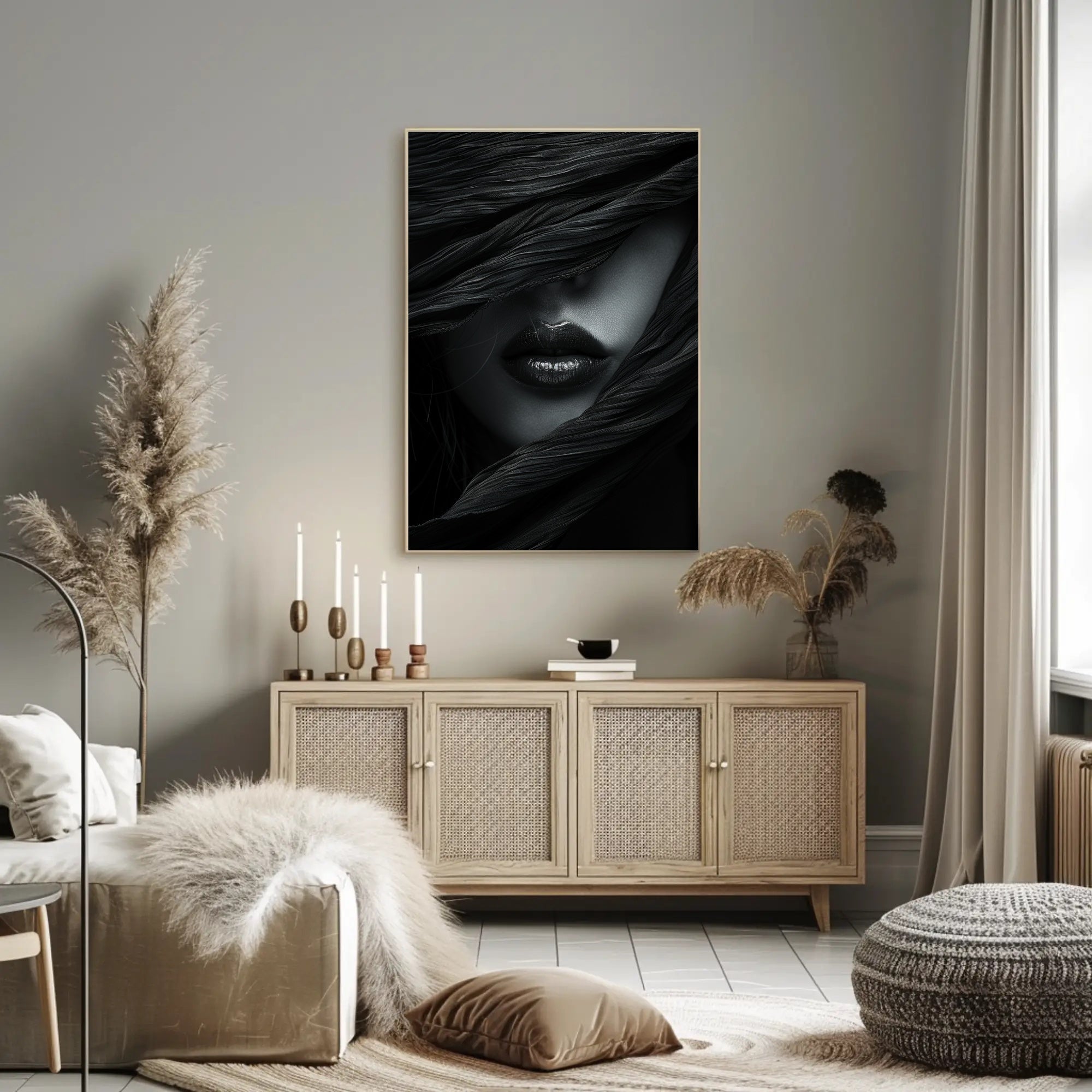 Sultry Enigma Monochrome Art Print - Artistic Poster PosterGoat