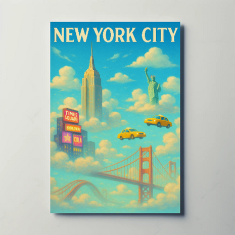 New York City Landmarks Surreal Artistic Travel Poster
