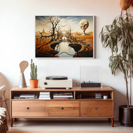Surreal Landscape with Enigmatic Sculpture Artistic Poster