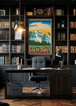 Mount Rushmore Retro Border South Dakota Vintage Travel Poster