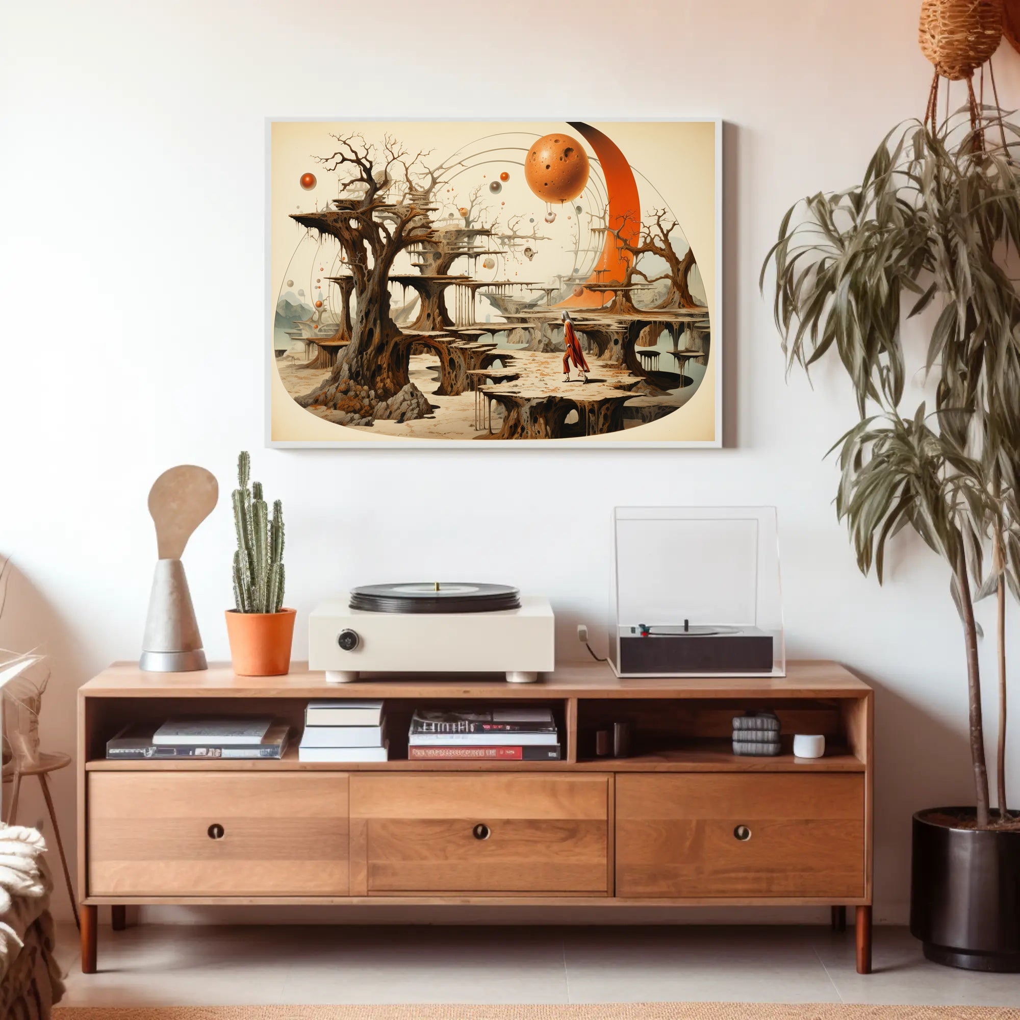 Mystical Exploration in Surreal Extraterrestrial Landscape Fantasy Poster