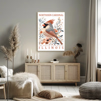 Northern Cardinal Nature Art Poster with Watercolor Effect