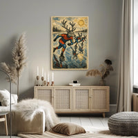 Whimsical Deer Ice Skating Vintage Art Poster