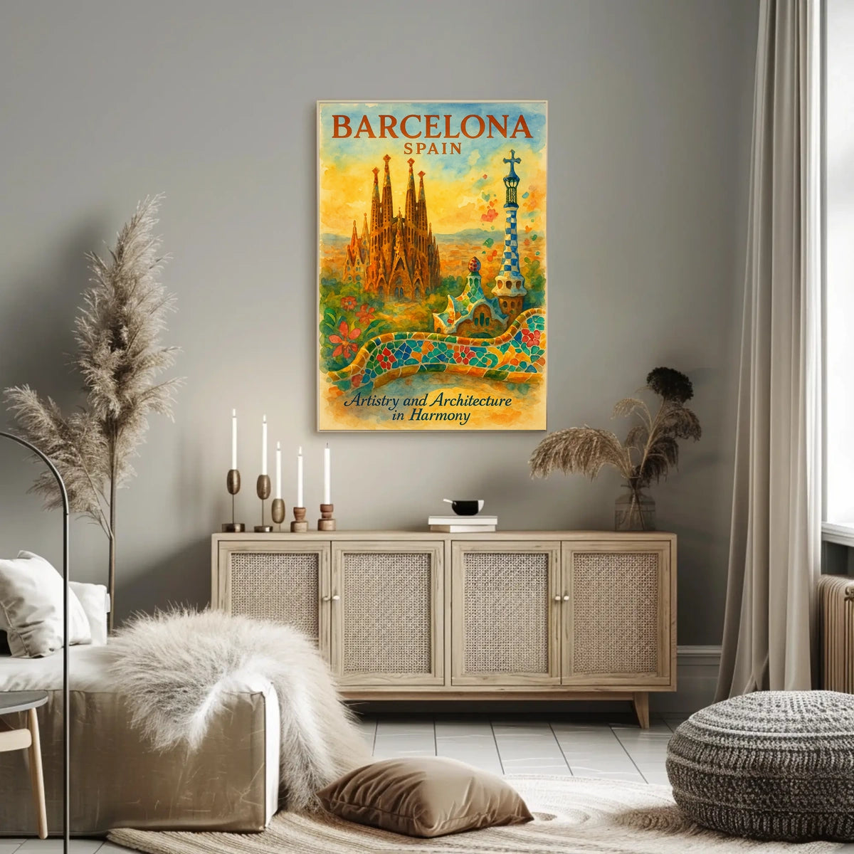 Barcelona Art Poster: Sagrada Família and Park Güell