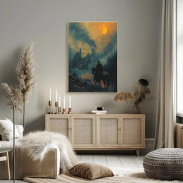 Mystical Horseman in Fiery Moonlight Fantasy or Mythology Poster PosterGoat