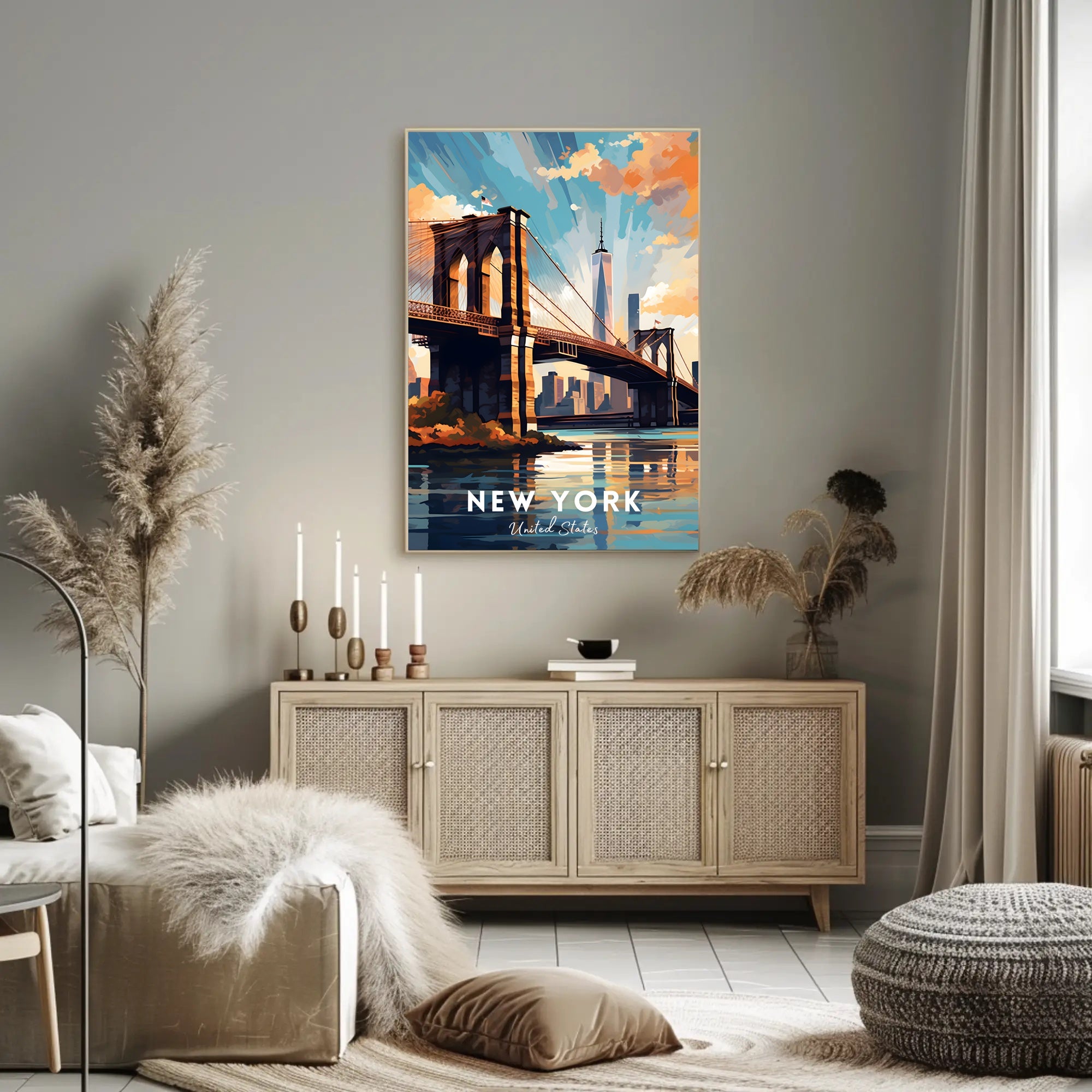 Brooklyn Bridge at Sunset Urban or Cityscape Poster