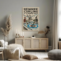 Reindeer Curling at the North Pole Poster