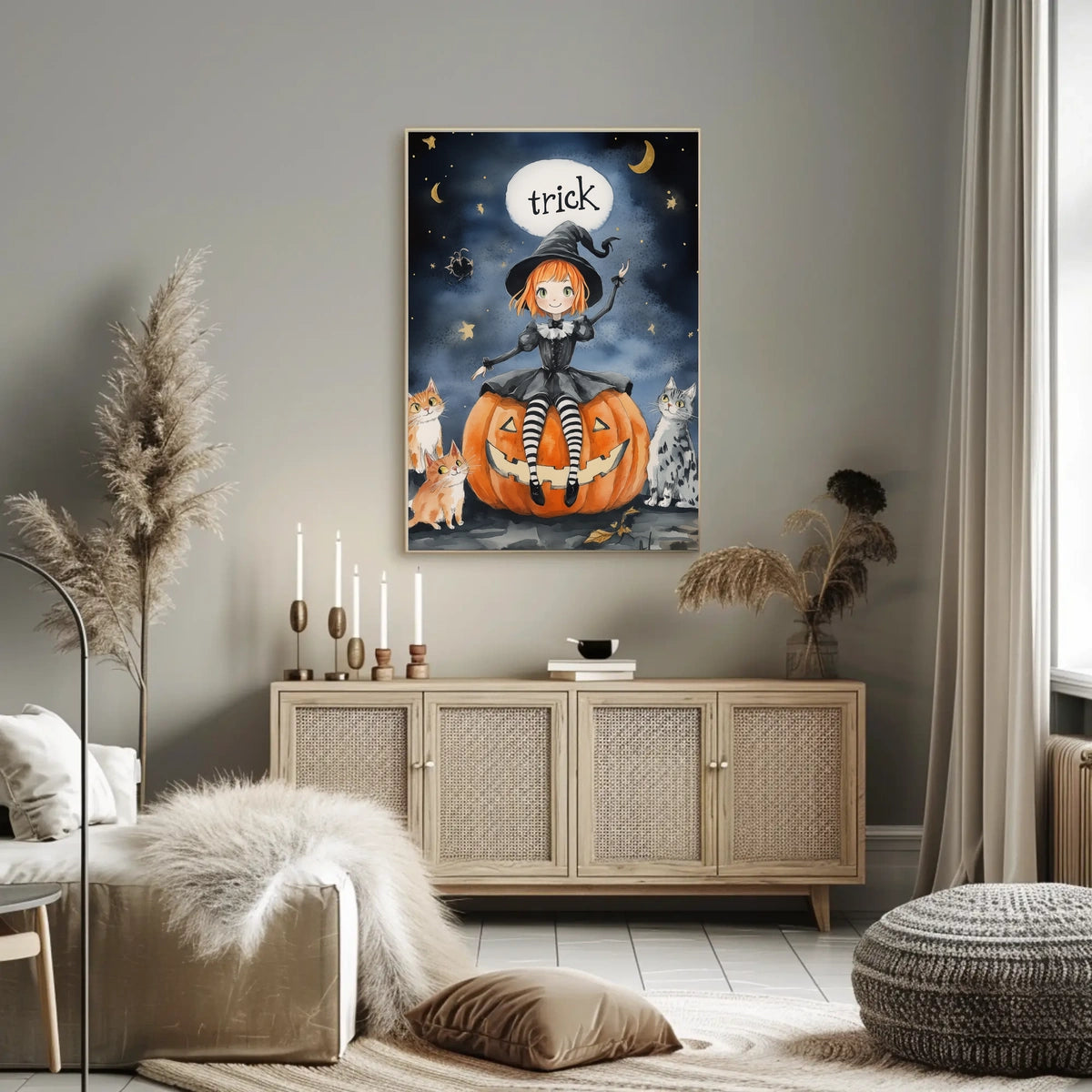 Young Witch Halloween Cartoonish Playful Whimsical Poster