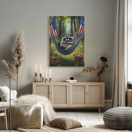 raccoon lounging in a hammock Poster