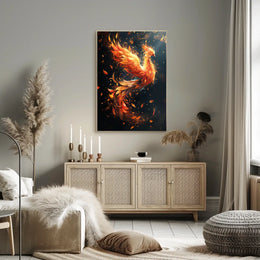 Phoenix Rebirth Modern Art Poster: Vibrant Fantasy Decor