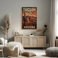 Tucson Desert Cactus Skyline Nostalgic Retro Poster