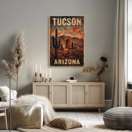 Tucson Desert Cactus Skyline Nostalgic Retro Poster