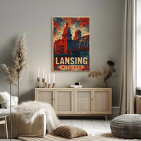 Lansing Cityscape Retro Typography Collectors Poster
