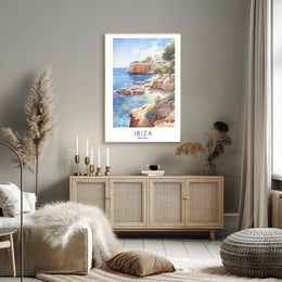 Ibiza Coastal Serenity Vintage Travel Poster PosterGoat