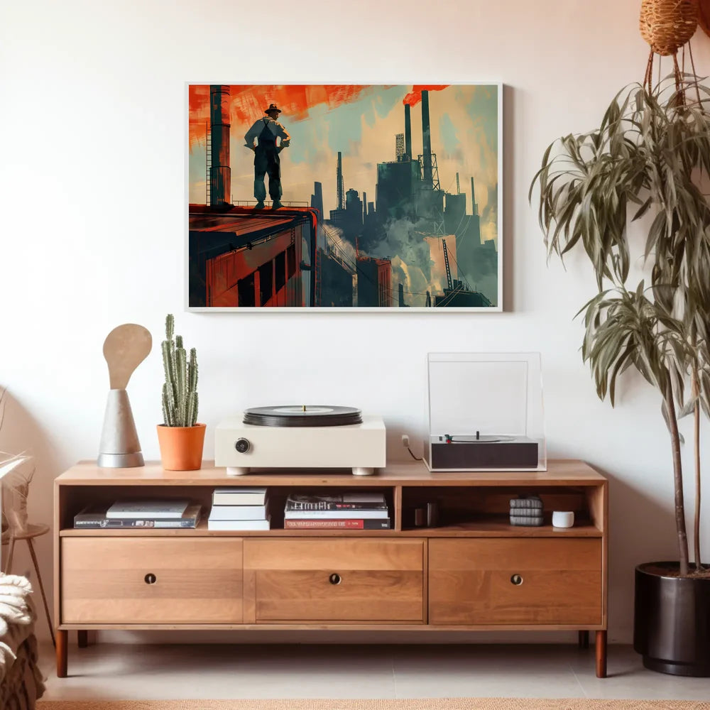 Industrial Progress: Bold Worker Factory Art Poster