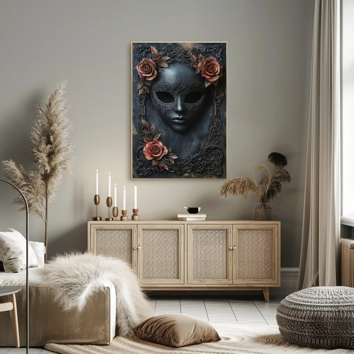 Ornate Black Mask Gothic Artistry Cultural Heritage Poster