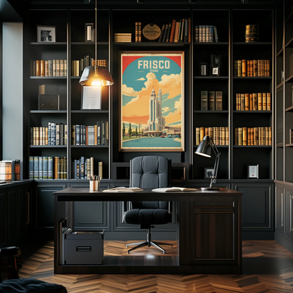 Frisco Texas Modern Tower Sunset Street Vintage Travel Poster