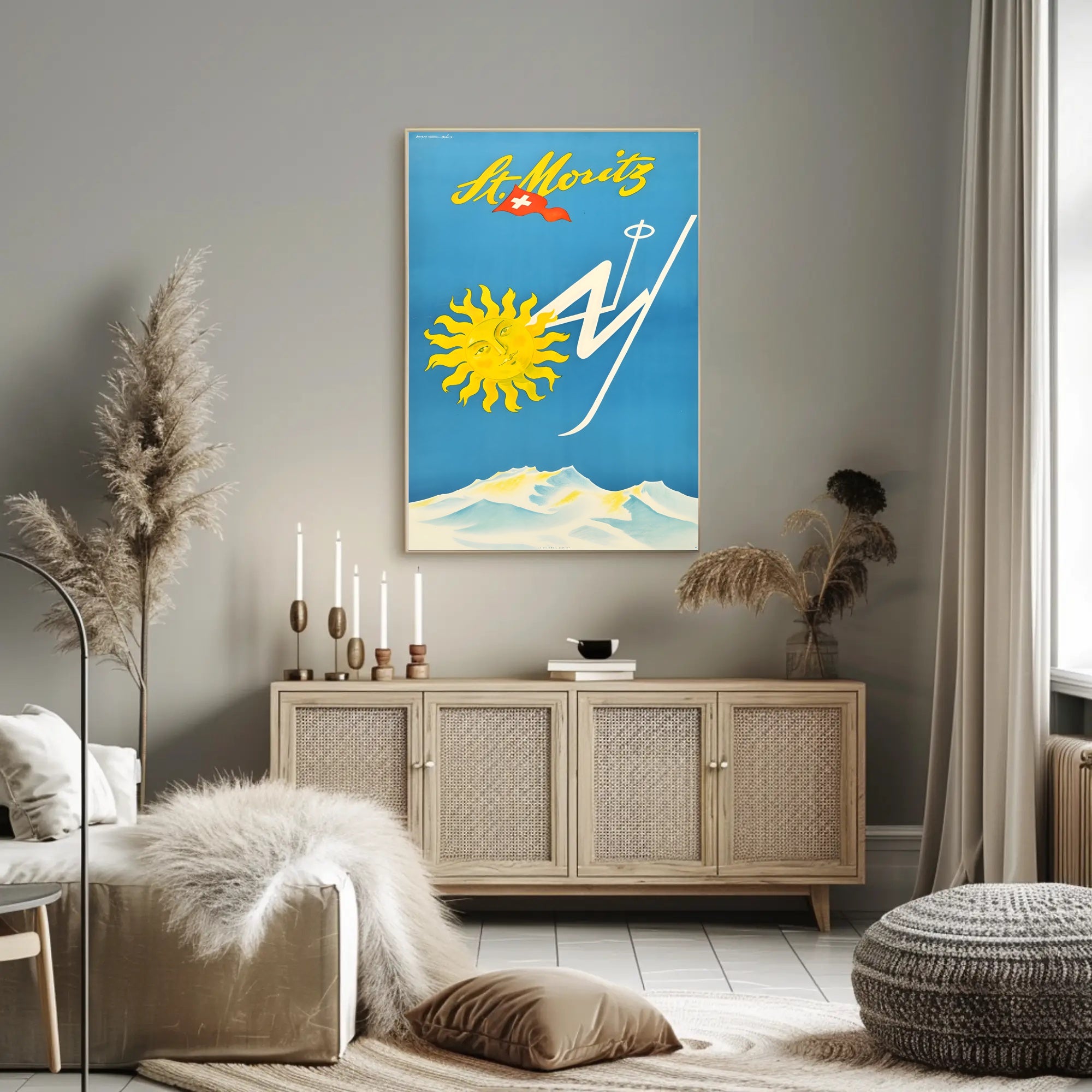 Vintage St. Moritz Travel Poster with Swiss Alps Scenery PosterGoat