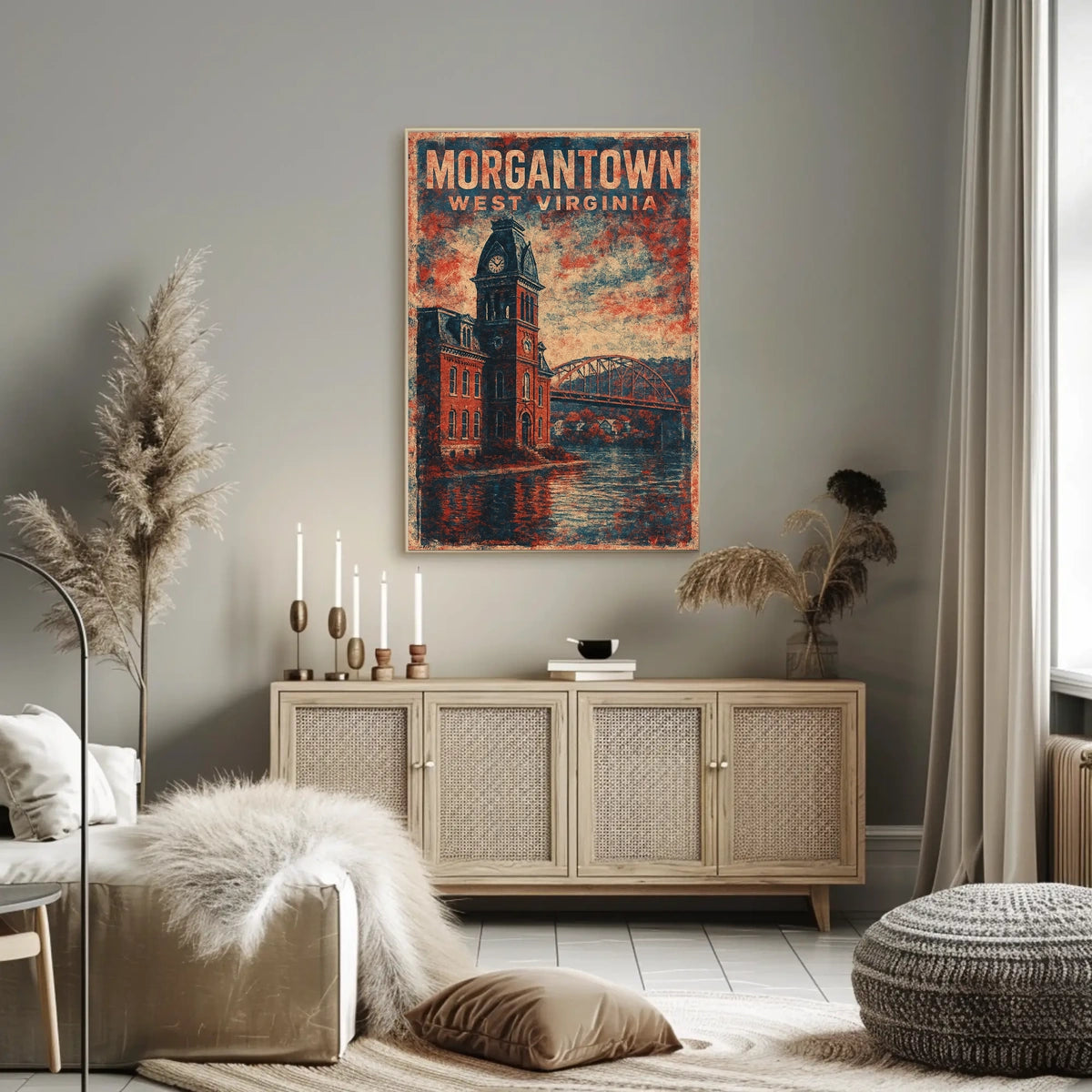 Morgantown Clock Tower River Art Deco Collectors Poster