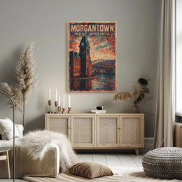 Morgantown Clock Tower River Art Deco Collectors Poster