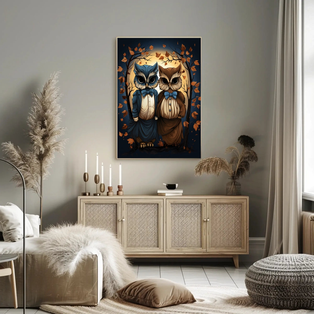 Whimsical Vintage Owls Autumn Fantasy Art Poster
