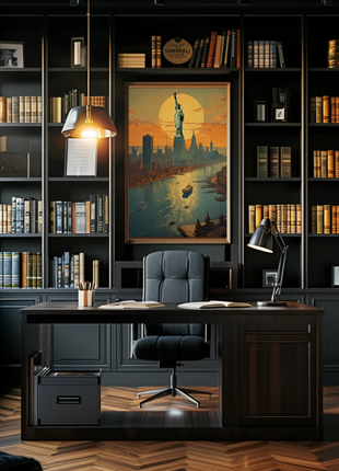 New York Sunset Vintage Travel Poster