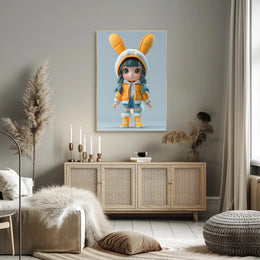 Cute Cartoon Child in Bunny Outfit Pop Culture Poster PosterGoat