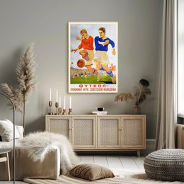 Vintage Soccer Action in Soviet Realism Sports Poster