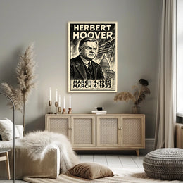 Herbert Hoover 31st President of the United States B & W Comic Sketch Poster